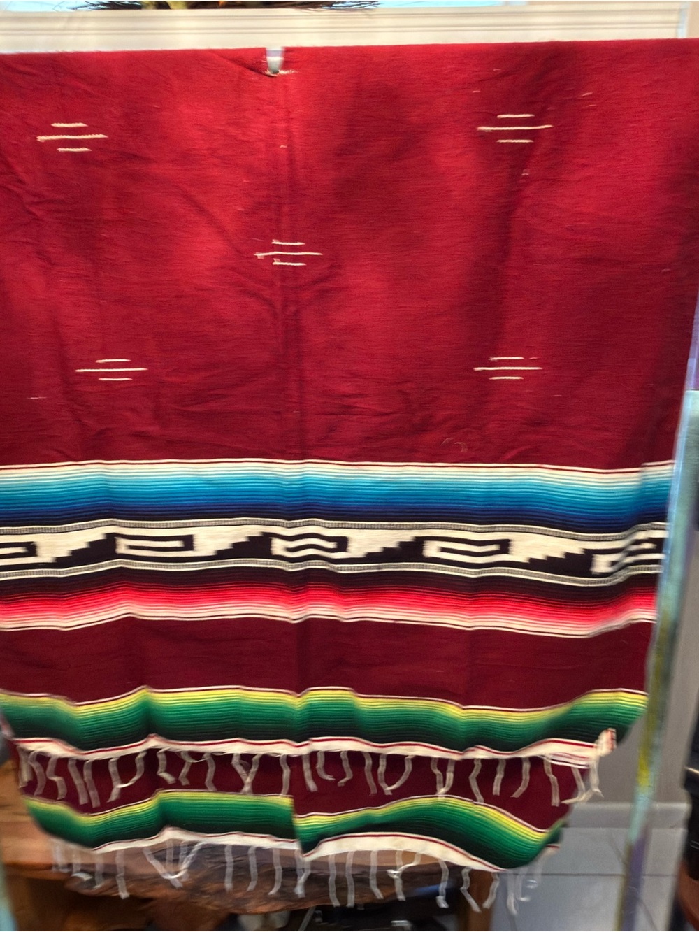 Mexican Serape Poncho Red Multicolor Stripe